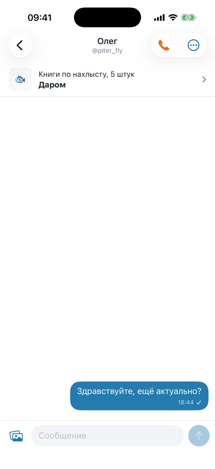 Chat with a seller: the listing card in the header